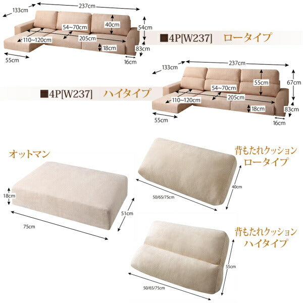 【新商品】フロアコーナーカウチソファ LUFAS ルーファス ソファ&オットマンセット ロータイプ 3P 送料無料