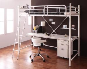 【新商品】組立設置付き 3段可動デスク&コンセント宮棚付きロフトベッドフレームのみ Strain ストレイン シングル 送料無料