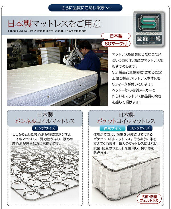 【新商品】照明・棚付きフロアベッド ROSSO ロッソ ボンネルコイルマットレス付き ダブル レギュラー丈 送料無料