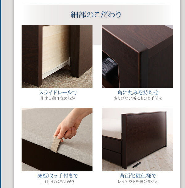 組立設置付 棚・コンセント付きチェストベッド Lagest ラジェスト 薄型プレミアムポケットコイルマットレス付き シングル 送料無料