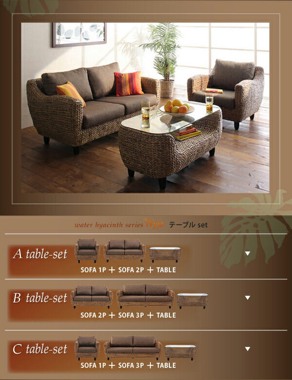 【新商品】ウォーターヒヤシンスシリーズ Wyja ウィージャ ソファ2点&オットマン 3点セット 1P+2P 送料無料