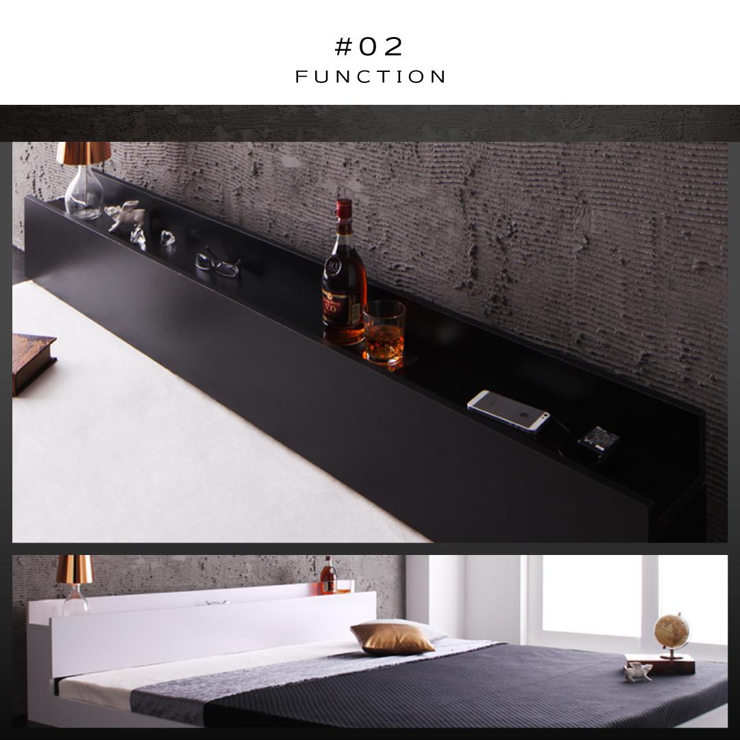 【新商品】組立設置付き 棚・コンセント付きフロアベッド Verhill ヴェーヒル プレミアムボンネルコイルマットレス付き ダブル 送料無料