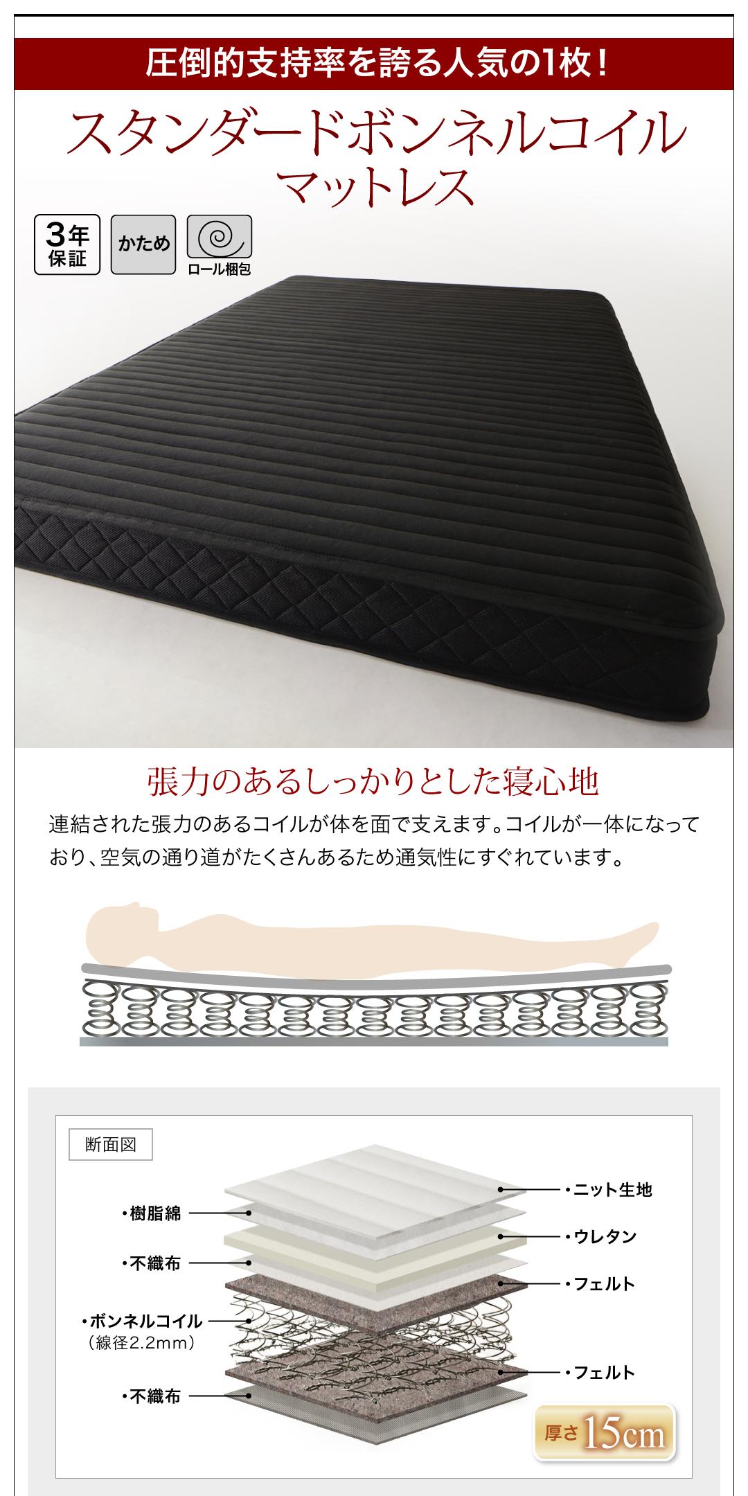 【新商品】棚・コンセント付きフロアベッド Verhill ヴェーヒル スタンダードボンネルコイルマットレス付き キング(K×1) 送料無料