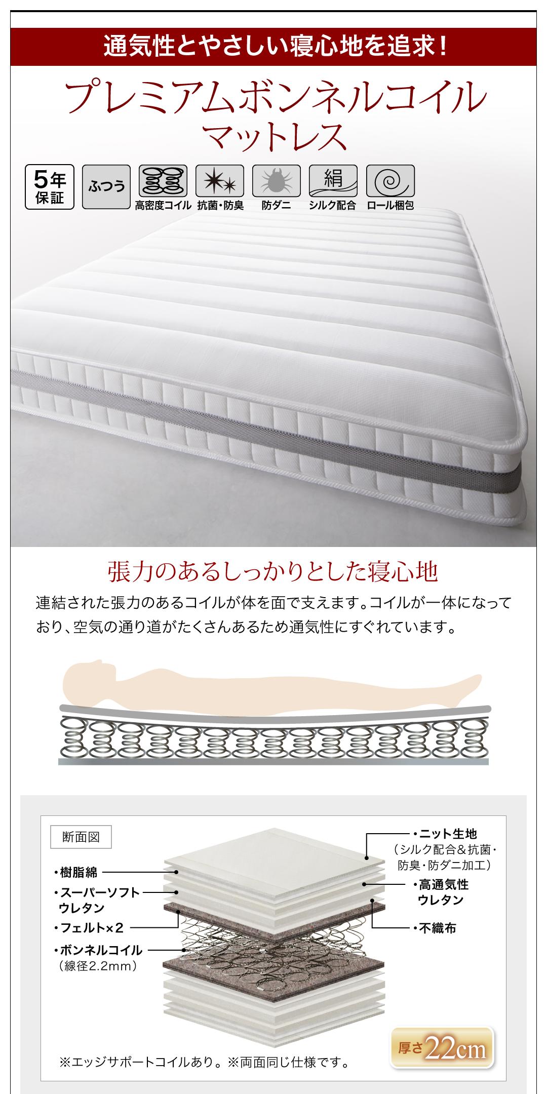 組立設置付き 棚・コンセント付きフロアベッド mon ange モナンジェ プレミアムボンネルコイルマットレス付き キング(K×1) 送料無料