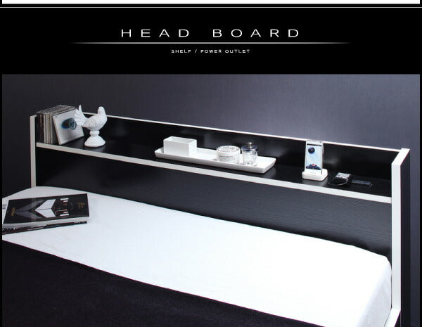 【新商品】組立設置付き モノトーン・バイカラー_棚・コンセント付き収納ベッド Fouster フースター スタンダードポケットコイルマットレス付き ダブル 送料無料