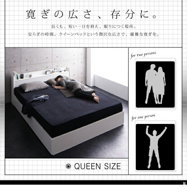 【新商品】組立設置付き 棚・コンセント付収納ベッド Rizeros リゼロス プレミアムボンネルコイルマットレス付き クイーン(Q×1) 送料無料