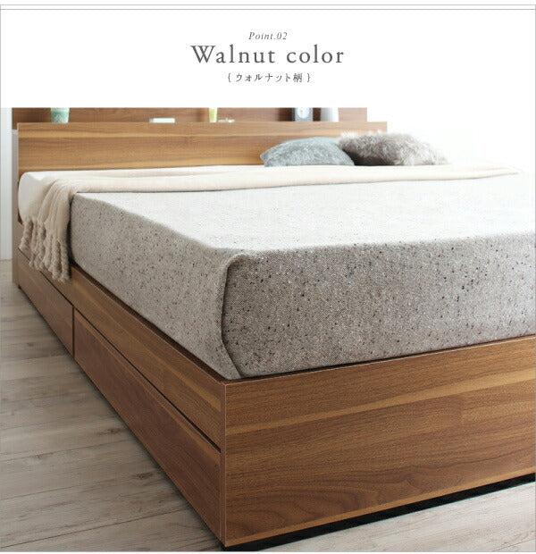 【新商品】組立設置付き 棚・コンセント付収納ベッド Montray モントレー プレミアムポケットコイルマットレス付き クイーン(Q×1) 送料無料