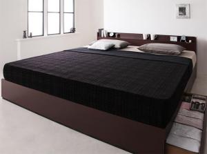 【新商品】棚・コンセント付収納ベッド EverKing エヴァーキング プレミアムポケットコイルマットレス付き キング 送料無料