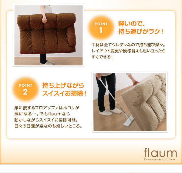 フロアコーナーソファ flaum フラウム ロータイプ 右コーナーセット 1P+2P+コーナー 送料無料