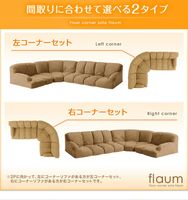 フロアコーナーソファ flaum フラウム ロータイプ 右コーナーセット 1P+2P+コーナー 送料無料