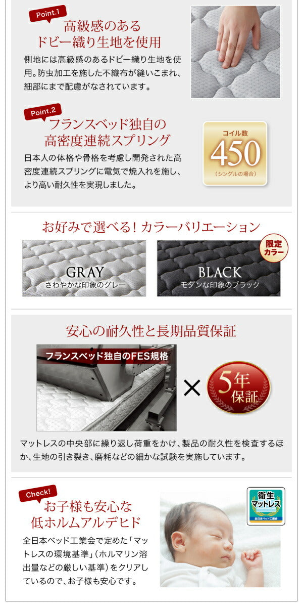 組立設置付き モダンデザインレザーフロアベッド BASTOL バストル ゼルトスプリングマットレス付き ワイドK220(S+SD)