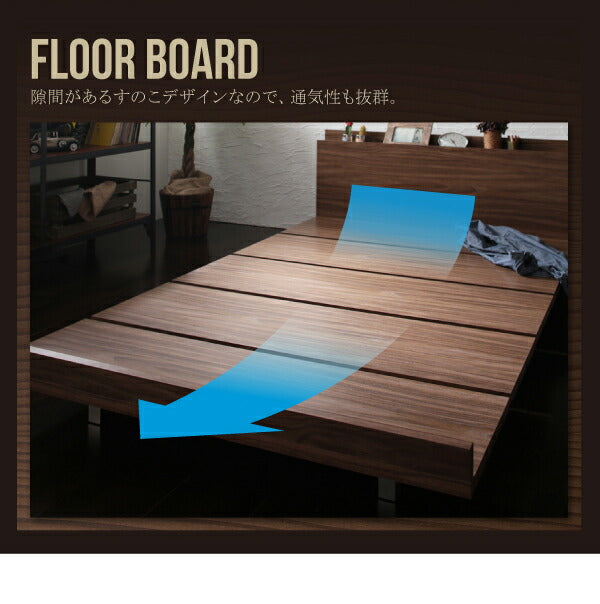 【新商品】組立設置付き 棚・コンセント付きモダンデザインローベッド Tschues チュース マルチラススーパースプリングマットレス付き ステージ ダブル フレーム幅160 送料無料