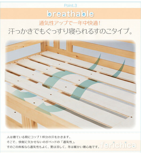 タイプが選べる頑丈ロータイプ収納式3段ベッド fericica フェリチカ ベッドフレームのみ キャスター付シングルタイプ シングル 送料無料