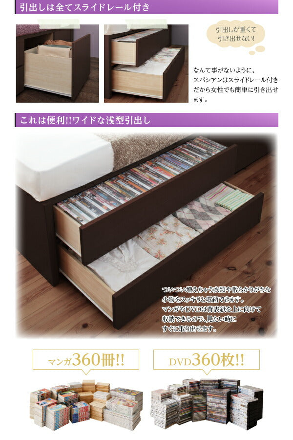 【新商品】組立設置付 日本製_棚・コンセント付き_大容量チェストベッド Spatium スパシアン マルチラススーパースプリングマットレス付き セミシングル 送料無料