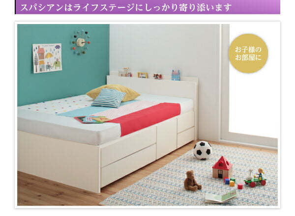 【新商品】組立設置付 日本製_棚・コンセント付き_大容量チェストベッド Spatium スパシアン マルチラススーパースプリングマットレス付き セミダブル 送料無料