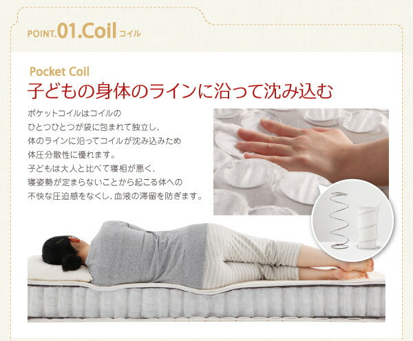 子どもの睡眠環境を考えた 日本製 安眠マットレス 抗菌・薄型・軽量 ジュニア 国産ポケットコイル EVA エヴァ セミシングル ショート丈 送料無料