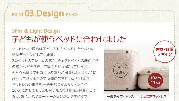 子どもの睡眠環境を考えた 日本製 安眠マットレス 抗菌・薄型・軽量 ジュニア 国産ポケットコイル EVA エヴァ セミシングル ショート丈 送料無料