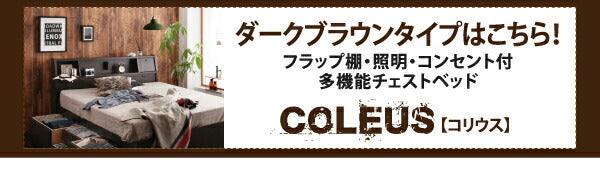 【新商品】フラップ棚・照明・コンセント付多機能チェストベッド Adonis アドニス 国産ポケットコイルマットレス付き ダブル 送料無料