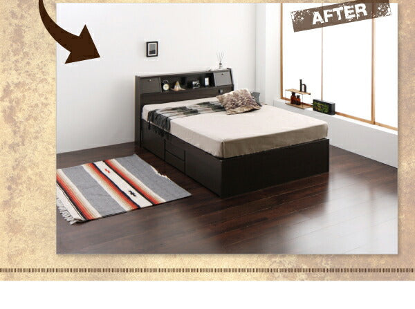 【新商品】フラップ棚・照明・コンセント付多機能チェストベッド Coleus コリウス ボンネルコイルマットレス付き セミダブル 送料無料