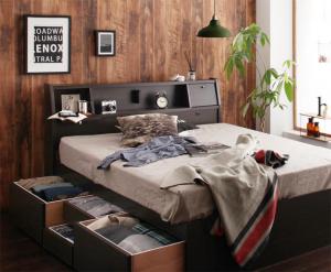 【新商品】フラップ棚・照明・コンセント付多機能チェストベッド Coleus コリウス 天然ラテックス入り国産ポケットコイルマットレス付き セミダブル 送料無料