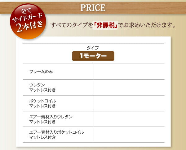 お客様組立 シンプル電動ベッド ラクティータ ポケットコイルマットレス付き 1モーター シングル 送料無料