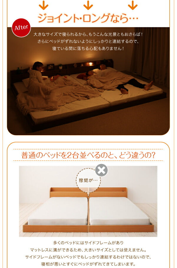 【新商品】棚・照明・コンセント付ロング丈連結ベッド JointLong ジョイント・ロング ポケットコイルマットレス付き ダブル ロング丈 送料無料