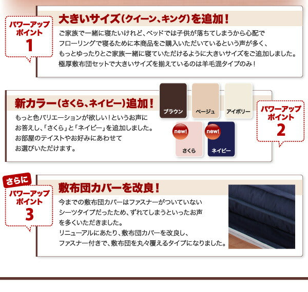 ボリューム布団6点セット FLOOR フロア 羊毛混タイプ セミダブル6点セット 送料無料