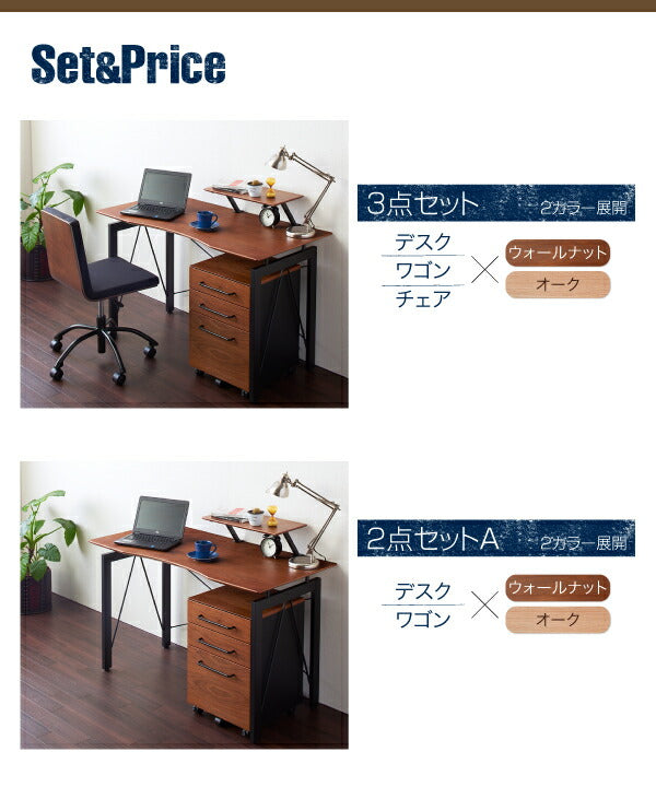 【新商品】選べる組み合わせ 異素材デザインシステムデスク Ebel エーベル 3点セット(デスク+ワゴン+チェア) W120 送料無料