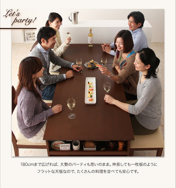 【新商品】組立設置付き 3段階に広がる!収納ラック付きエクステンションダイニング Dream.3 5点セット(テーブル+チェア4脚) W120-180 送料無料