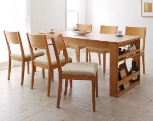 【新商品】組立設置付き 3段階に広がる!収納ラック付きエクステンションダイニング Dream.3 7点セット(テーブル+チェア6脚) W120-180 送料無料