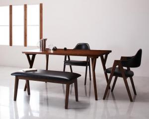 【新商品】組立設置付き 北欧モダンデザインダイニング VILLON ヴィヨン 4点セット(テーブル+チェア2脚+ベンチ1脚) W140 送料無料