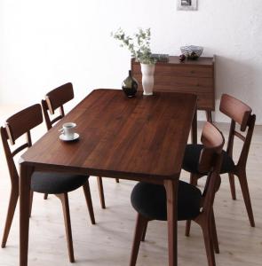 【新商品】組立設置付き 天然木ウォールナット無垢材ダイニング Kate ケイト 5点セット(テーブル+チェア4脚) W150 送料無料