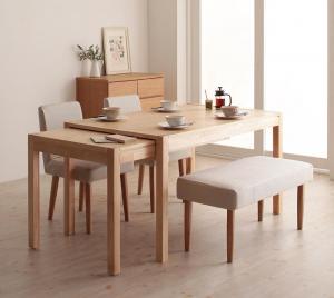 【新商品】組立設置付き スライド伸縮テーブルダイニング Gride グライド 4点セット(テーブル+チェア2脚+ベンチ1脚) W135-235 送料無料