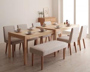 【新商品】組立設置付き スライド伸縮テーブルダイニング Gride グライド 8点セット(テーブル+チェア6脚+ベンチ1脚) W135-235 送料無料