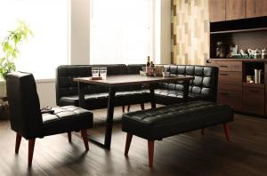 ヴィンテージスタイル・リビングダイニングセット CISCO シスコ 5点セット(テーブル+ソファ1脚+アームソファ1脚+チェア1脚+ベンチ1脚) 右アーム W120 送料無料