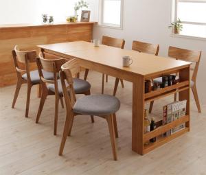 【新商品】組立設置付き 天然木オーク材エクステンションダイニング Festia フェスティア 7点セット(テーブル+チェア6脚) W120-180 送料無料