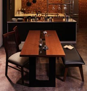 組立設置付き モダンデザインダイニング Bistro M ビストロ エム 4点セット(テーブル+チェア2脚+ベンチ1脚) W150