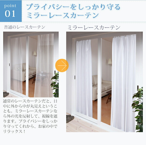 【新商品】6色×54サイズから選べる防炎ミラーレースカーテン Mira ミラ 1枚 幅200×183cm 送料無料