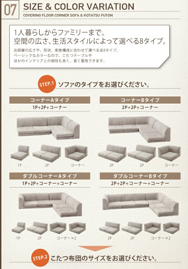 カバーリングフロアコーナーソファ&こたつ布団 COMBINESON コンビネゾン 1P+2P+コーナー 送料無料
