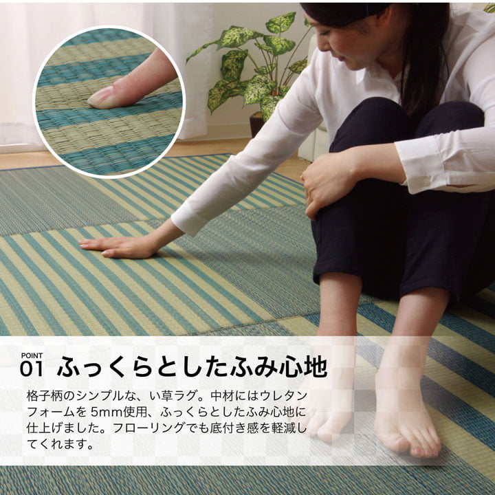 ラグ い草 撥水 滑り止め 不織布 格子柄 シンプル カジュアル 抗菌防臭 約190×300cm 送料無料