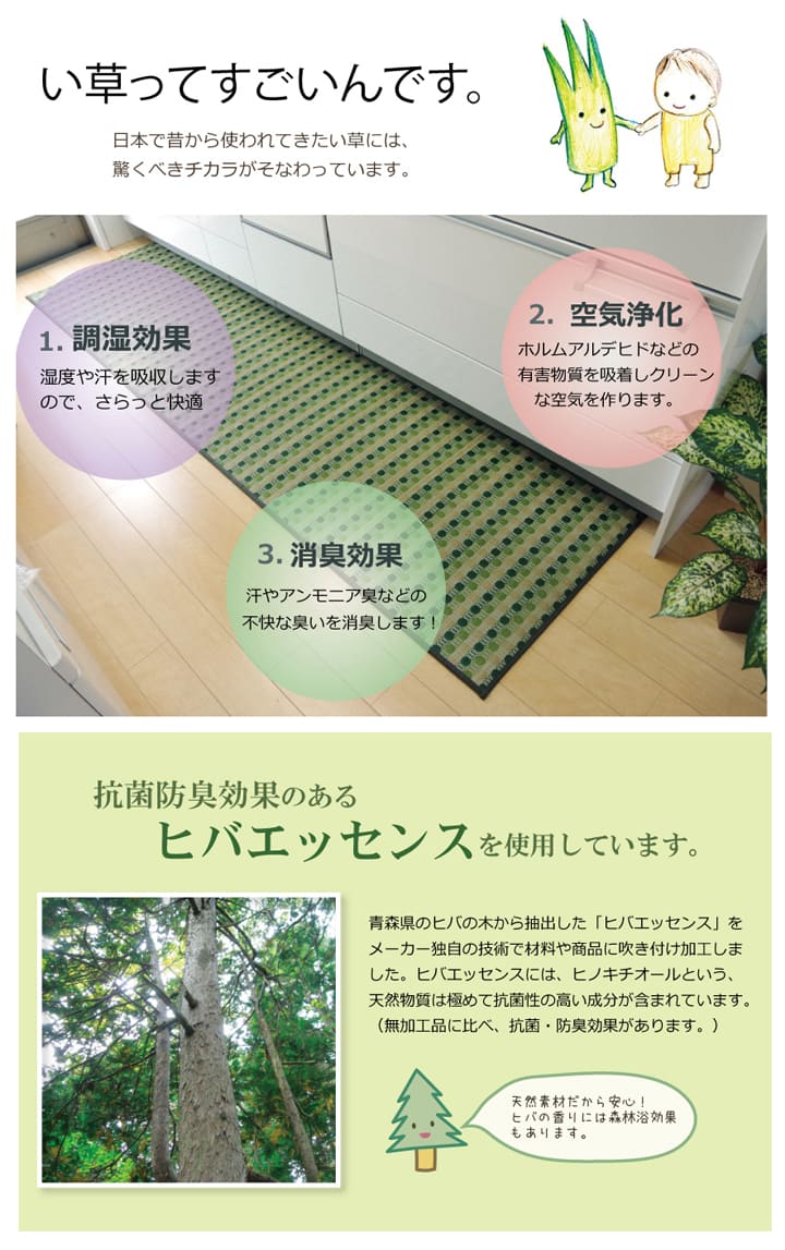 キッチンマット 270 い草ドット柄 マルチ 『ドロップ』 約60×270cm (裏面:滑りにくい加工) 送料無料 - 【公式】allecore(アレコレ) 家具インテリア・生活雑貨のオンライン通販