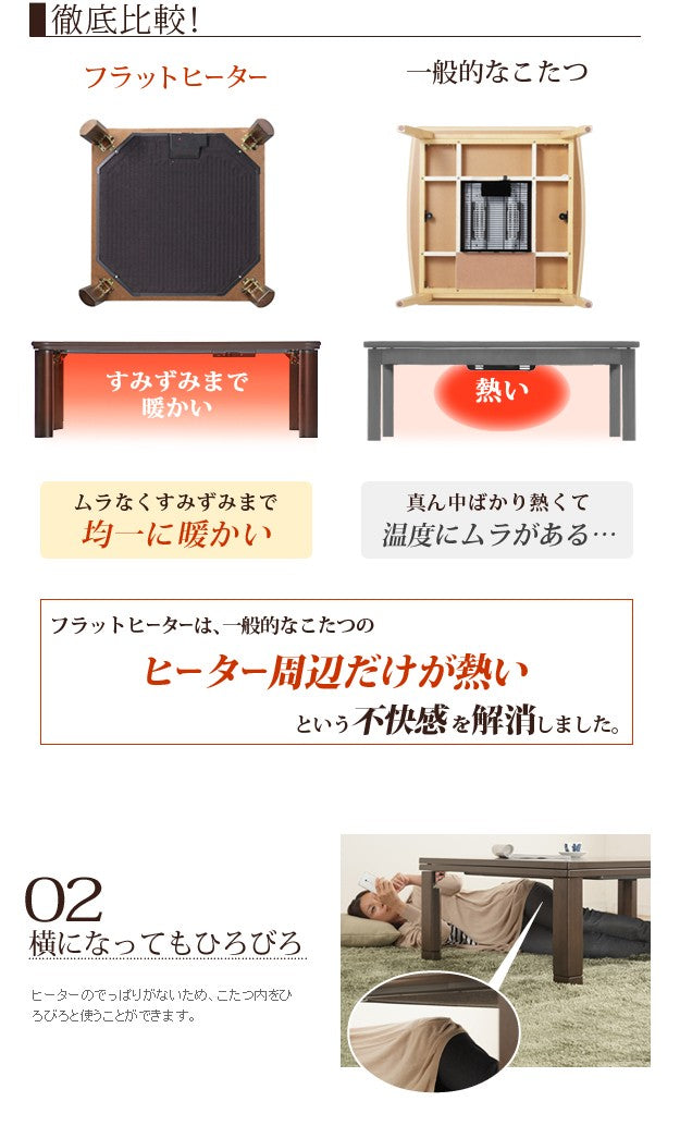 こたつ 円形 高さ4段階調節天然木丸型こたつ 120cm フラットヒーター 折脚 継ぎ脚 高さ調整 丸テーブル 天然木 日本製 リモート 在宅