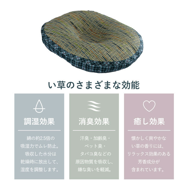 クッション 円座 楕円形 い草 チェック柄 調湿 空気清浄 お手入れ簡単 約45×35×4cm 送料無料
