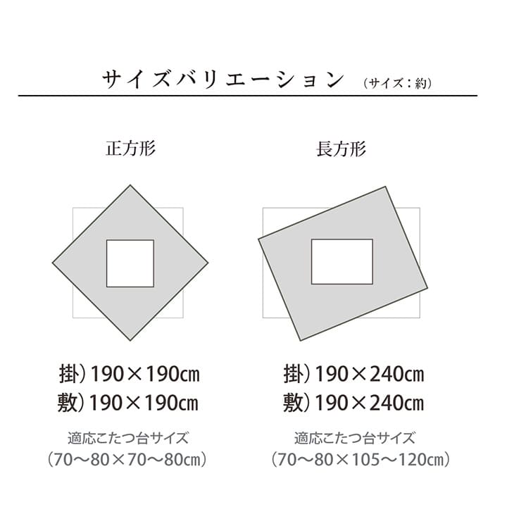 こたつ布団 掛敷セット 正方形 リーフ柄 約190×190cm 送料無料
