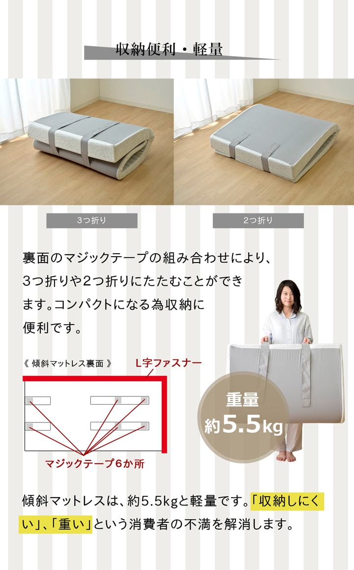 傾斜 斜め マットレス 寝具 収納 便利 起き上がる 楽 高反発 起きやすい シングル 97×195cm 送料無料