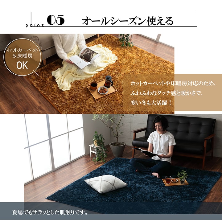 ラグ 長方形 シャギー 長毛 コンパクト 滑りにくい加工 制菌加工 洗える オールシーズン 約3畳 約200×250cm 床暖房 ホットカーペット対応 送料無料