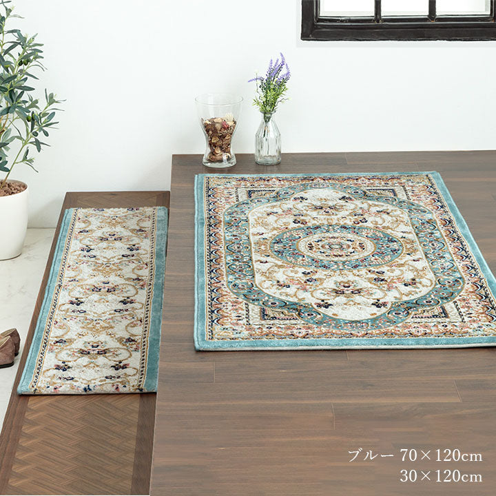 【新商品】玄関マットトルコ製ウィルトン織りクラシカル柄エレガンス柄上品ヒートセット加工立体感高目付肌触り柔らか抗菌防臭消臭丈夫へたりにくいソファー前用ベッドサイド用約70×120cm 送料無料