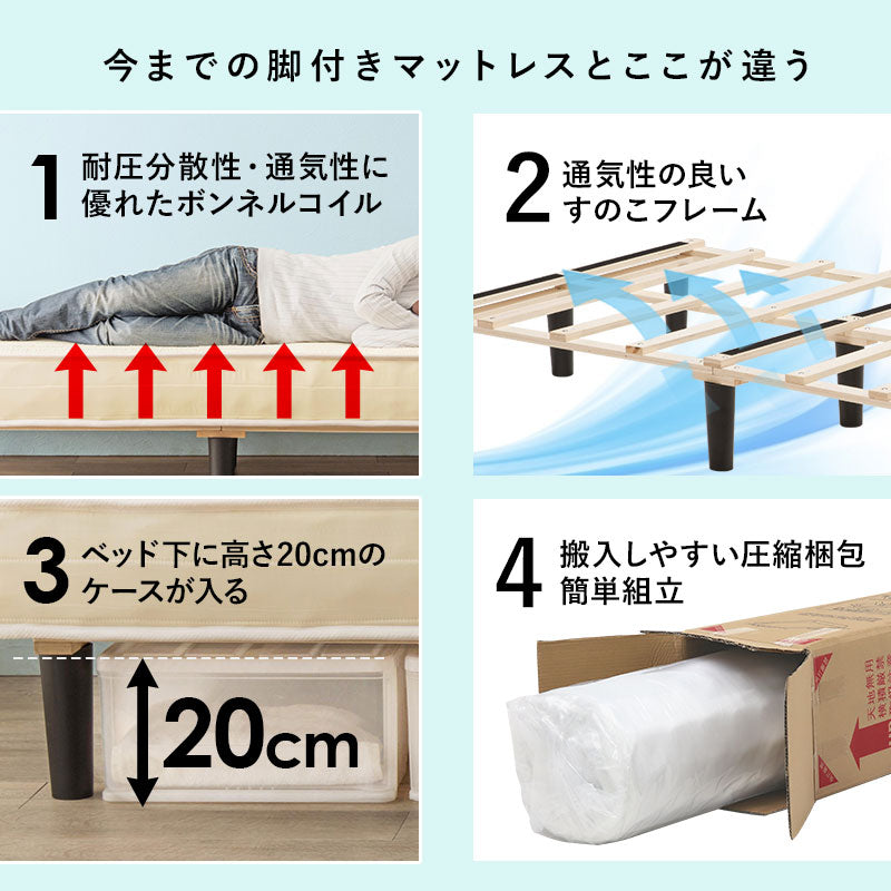 ボンネルコイルマットレスベッド セミダブルベッド 耐圧分散 すのこベッド シングル クイーン 天然木 通気性