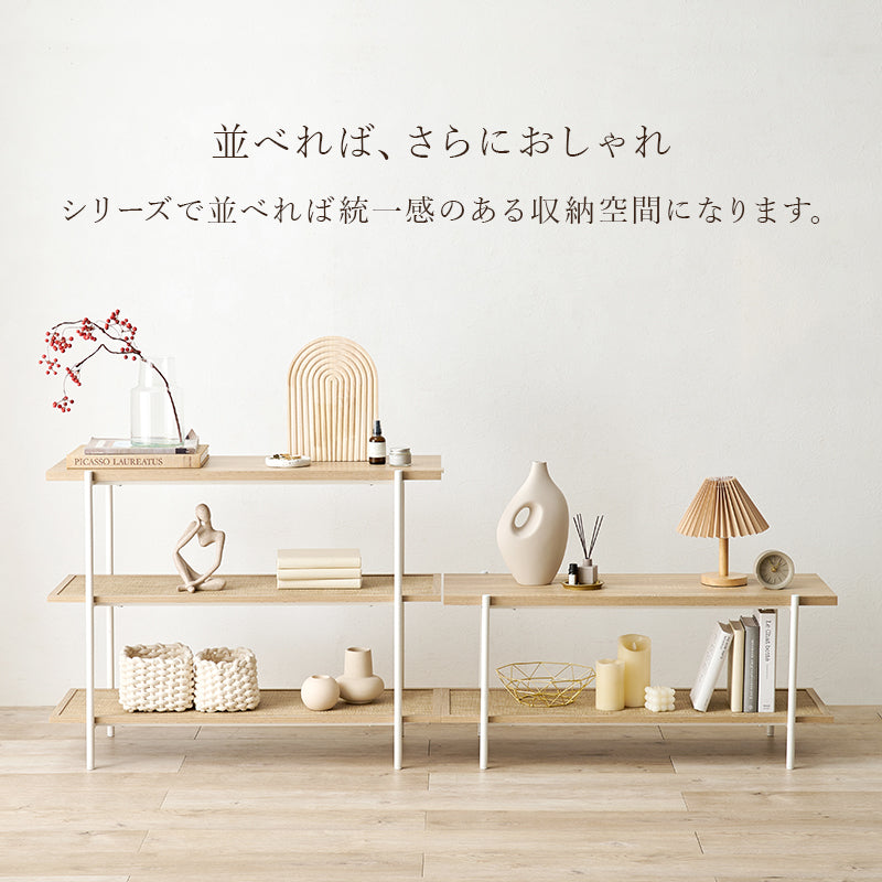 オープンラック ラック 収納家具 本棚 おしゃれ オープン ラタン 編み目 棚板 アクセント テレビ台 テレビ