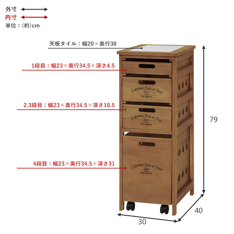 ストッカー キッチン収納 ワゴン 木製 野菜ストッカー タイル天板 熱い キャスター 通気 野菜 タイル 天板